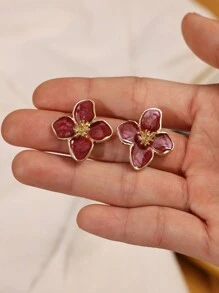 Khuyên tai hình hoa bằng hợp kim kẽm thời trang, phù hợp cho phụ nữ đeo hàng ngày, quà tặng cho Ngày Valentine, Ngày của Mẹ. - màu đỏ đậm - Xem 2