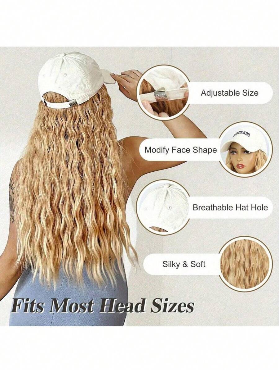 Hat Wig Long Body Wavy Hair Wig With Baseball Cap Connected All In One