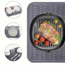 Kitchen Countertop Silicone Pad-Resistant Silicone Baking Pad, Large Pastry Pad, Glass Countertop Stove Cover Countertop Protective Pad, Coffee Machine, Crafts, Gray, Anti Slip Pad, To Prevent The Pot From Sliding During Cooking - 灰色 - 查看 2