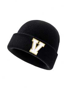 1 件时尚 26 字母图案针织帽，百搭保暖羊毛帽，适合男士秋冬户外穿着，很棒的礼物