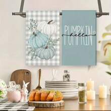 Set de 2 paños de cocina con patrón de hojas de eucalipto - 45*70cm - Paños absorbentes suaves de microfibra, toalla de mano con diseño de hojas y calabazas, adecuado para decoración de Acción de Gracias y limpieza diaria de cocina - Celeste - Ver 4