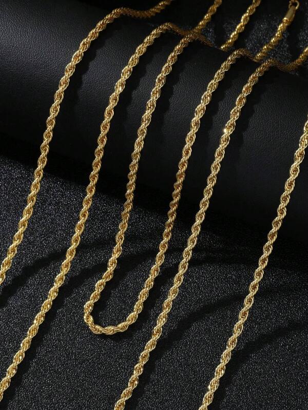 Men's Gold-Tone Metallic Braided Chain Necklace, Hiphop Style, 40-75cm Length