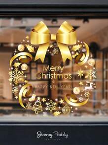 1件装免胶静电吸附花环玻璃窗橱柜可移除墙贴，最佳礼物家居装饰圣诞装饰房间装饰圣诞节冬季圣诞装饰家居圣诞礼物圣诞装饰 - 彩色 - 查看 2