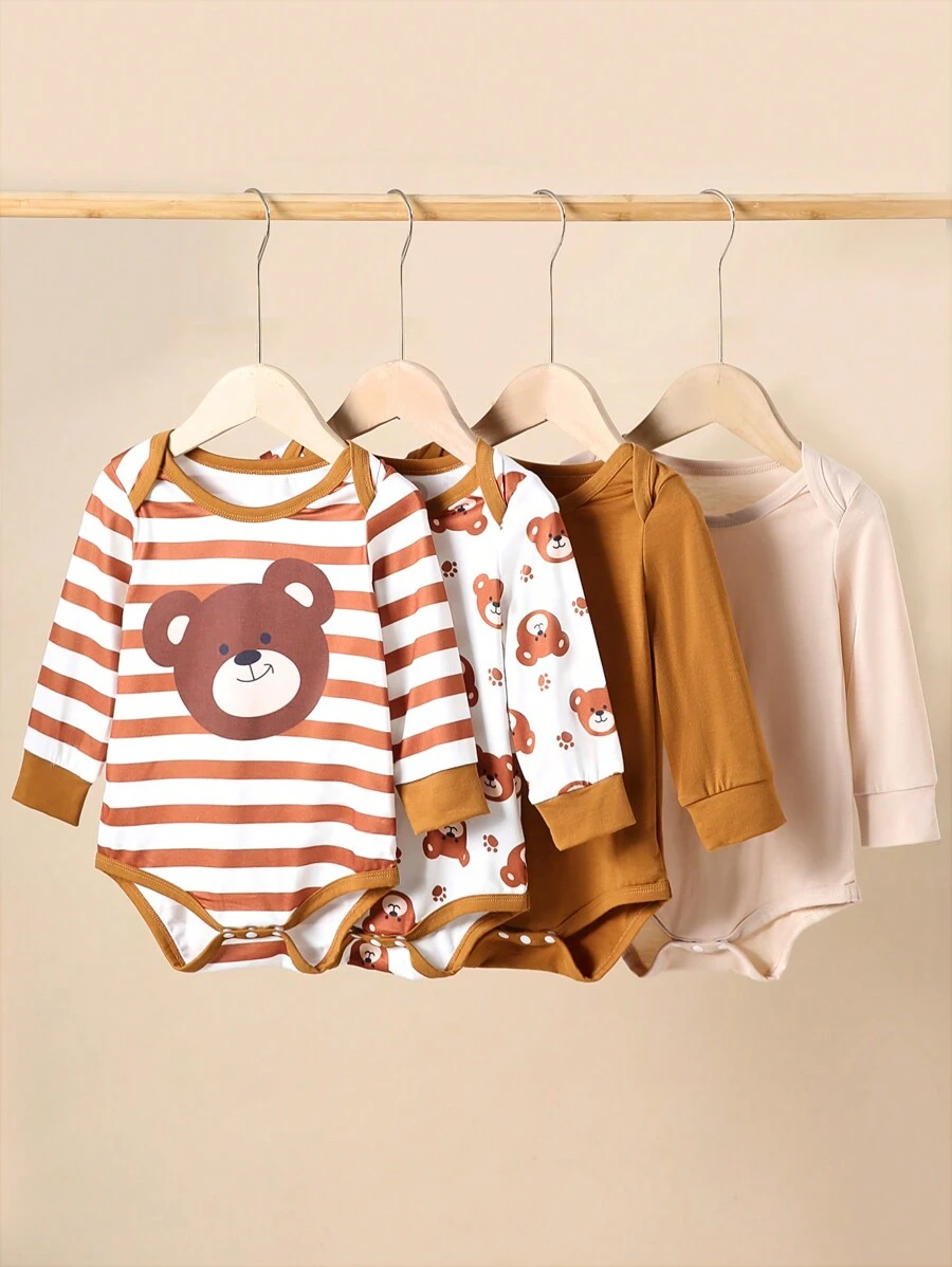 3 pièces/set Body bébé fille mignon imprimé ours, ensemble automnal - Multicolore - Voir 1