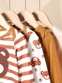 3 pièces/set Body bébé fille mignon imprimé ours, ensemble automnal - Multicolore - Voir 3
