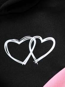 Set de 3 piezas de sudadera con capucha con estampado de corazón para niña, conjunto de ropa casual y deportiva cómoda y abrigada para exteriores