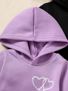 Set de 3 piezas de sudadera con capucha con estampado de corazón para niña, conjunto de ropa casual y deportiva cómoda y abrigada para exteriores