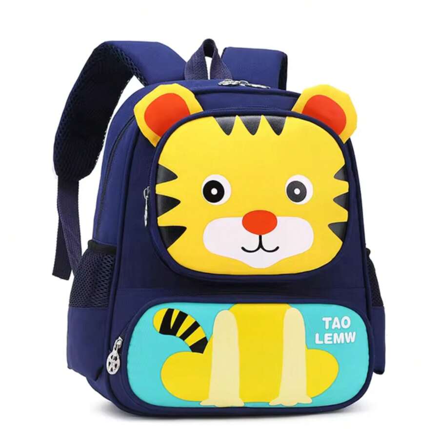 Children's School Backpack Back Pack Girl Boy Cartoon Tiger Kitten Print Daycare Travel Spacious Adjustable - 藏蓝色 - 查看 1