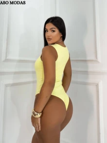 Women's Leotard Bodysuit Foreign Fashion - 黃色 - 查看 2