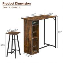 Small Bar Table And Chairs Set For 2, 3-Piece Bar Table Set With Storage Drawer & Shelf, Space Saving Table For Small Apartment, Living Room,Kitchen,Dining Room,Retro