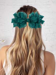 1pc Fashionable & Elegant Mesh Solid Pink Feather Bow Hair Clip, Suitable For Party, Dress, Gathering, Travel And Gift Valentine's Day, School Stuff, College, Pink Hair Clips, Bows, Cute, Hair Accessories, Head Accessories, Valentines Accessories, Hair Accessories For Women - Pink - View 11