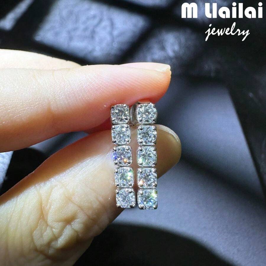 1 对 S925 银莫桑石钻石流苏耳钉，男女通用日常/派对/婚礼/求婚/新年礼物