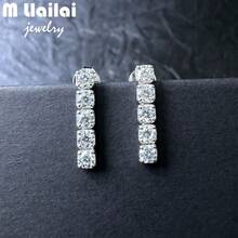 1 对 S925 银莫桑石钻石流苏耳钉，男女通用日常/派对/婚礼/求婚/新年礼物 - 銀色 - 查看 8