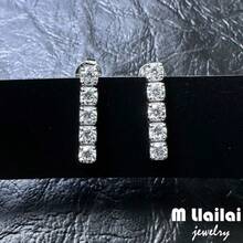 1 对 S925 银莫桑石钻石流苏耳钉，男女通用日常/派对/婚礼/求婚/新年礼物 - 銀色 - 查看 3