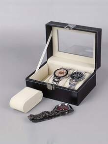 1pc Multi-Slot PU Leather Watch Box, Watch Display Storage Case, Watch And Jewelry Display Box, Watch Organizer Case, Retro Small Jewelry Bracelet Watch Display Cabinet, Suitable For Vanity, Bedroom, Bathroom, Office, Desk Home Storage - Multicolor - View 5