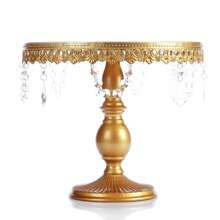 3Pcs Antique Cake Stand Set - Round Metal Cupcake Stands With Pendants And Beads - Elegant Dessert Display, For For Wedding, Birthday Party Decor, Gold/Champagne/Cream White - Gold - View 10