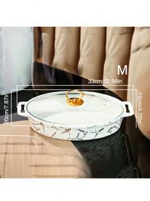 1/3 件陶瓷盘，适用于餐厅、客厅、厨房、餐盘、烤盘、砂锅，适用于面包、火鸡、奶酪、披萨、户外、婚礼、派对、礼物、生日、圣诞节、感恩节礼物、丰收节、家庭晚餐 - 黑色 - 查看 17