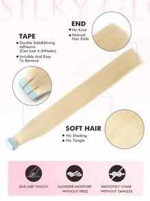 10 Pcs Mini Tape In Hair Extensions Human Hair Color 60 Platinum Blonde 14-22 Inch Remy Human Hair Invisible Tape In Hair Extensions - S60 - View 4
