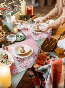 4 件装粉色雪人圣诞快乐餐垫、圣诞餐垫、餐桌餐垫、节日雪花树农舍乡村厨房餐厅餐垫适用于家庭派对装饰圣诞餐桌装饰，圣诞 - 彩色 - 查看 5