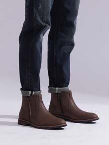 SHOESMALL Men's Chukka Boots PU Leather Side Zipper Casual Black Boots Retro Ankle Desert Pull On Brown Dress Boots