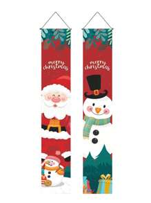 2pcs Merry Christmas Colorful Snowman Santa Claus Decor Door Curtain Holiday Couplet Party Hanging Ornament, Suitable For Festivals, Parties Etc.,Christmas