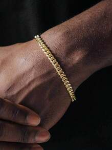 1pc Steel Electroplated 18K Minimalist Style Chain Bracelet For Men, Chain, Hip-Hop And Sport Design, Suitable For Parties, Daily Wear, Holiday Graduation Gifts