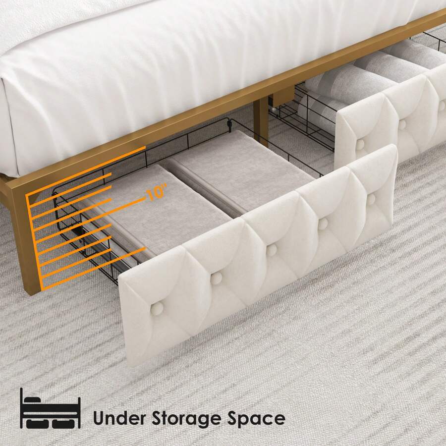 Full/Queen/King Size Bed Frame With Storage Headboard, Charging Station