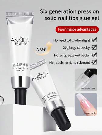 annies 20g/30g Pegamento sólido resistente al desgaste para puntas de uñas, de larga duración y fuerte adherencia, pegamento de uñas no elástico, para uso en salones