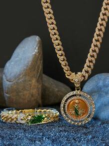 Hip Hop Men Rhinestone-Encrusted Religious St. Jude Necklace Personality Splice St. Jude Bracelet With Ring Rapper Suit