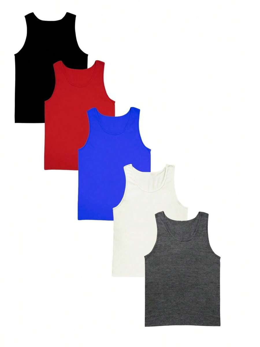 Kit With 5 Assorted Plus Size Men's Tank Tops 100% Polyester - 彩色 - 查看 1
