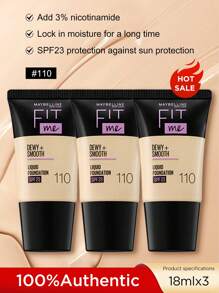 Fit Me Matte + Poreless 粉底液，18ml，适合干性/油性皮肤，控油，持久，半哑光效果 - 110#水潤版*3 - 查看 1