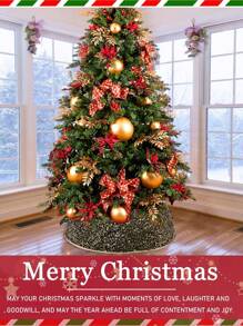 1pc- Christmas Decorations, Glitter Christmas Tree Skirt, 22 "Black And Gold Christmas Tree Skirt, For Fall/Winter Holiday Sparkle Decoration, Christmas Tree Stand Round Base Decoration, Artificial Tree Enclosure Room Home Decoration Best Gifts Birthday Room Decor - Multicolor - View 6