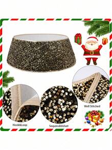 1pc- Christmas Decorations, Glitter Christmas Tree Skirt, 22 "Black And Gold Christmas Tree Skirt, For Fall/Winter Holiday Sparkle Decoration, Christmas Tree Stand Round Base Decoration, Artificial Tree Enclosure Room Home Decoration Best Gifts Birthday Room Decor - Multicolor - View 7