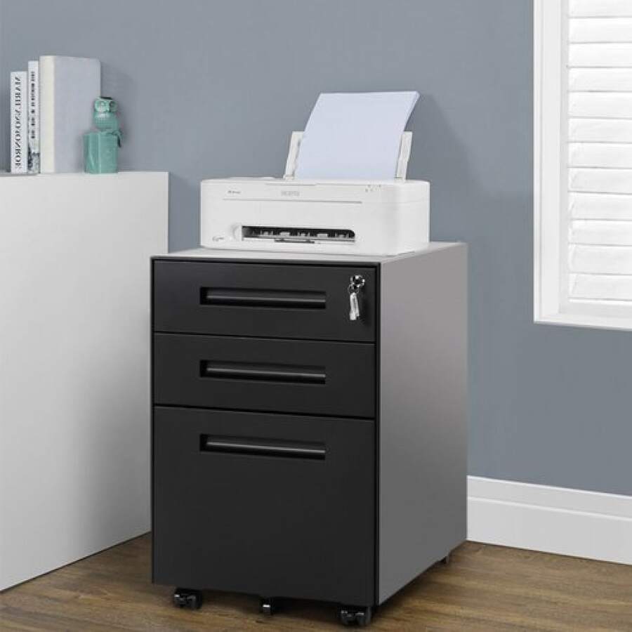 3 Drawers 5 Wheels Mobile File Filing Pedestal Lockable Storage
