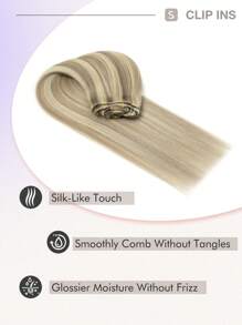 7pcs Clip-In Hair Extensions, Real Human Hair, Color 18/613 Ash Blonde Highlights, 14-22 Inch Straight, Remy Human Hair Clip-In Extensions, Seamless Clip-In Hair Pieces - S18/613 - View 3