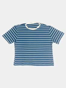 K&K FASHION SHEIN Basic Striped T-Shirt Blouse - Sky Blue - View 3