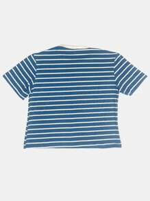 K&K FASHION SHEIN Basic Striped T-Shirt Blouse - Sky Blue - View 7