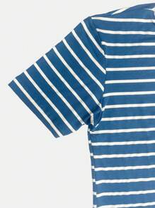 K&K FASHION SHEIN Basic Striped T-Shirt Blouse - Sky Blue - View 5