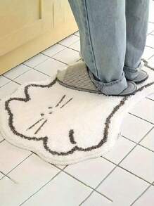 1pc/2pcs (Set Of 2) Faux Wool Fabric, Washable Bottom. Cute Cartoon Cat Shaped Carpet, Indoor Decorative Rug, Washable Carpet, Suitable For Bedroom, Living Room, Office, Home Decor, Room Decor Mat, Suitable For Winter Entryway Decor Bathroom Kitchen Decor - Multicolor - View 2