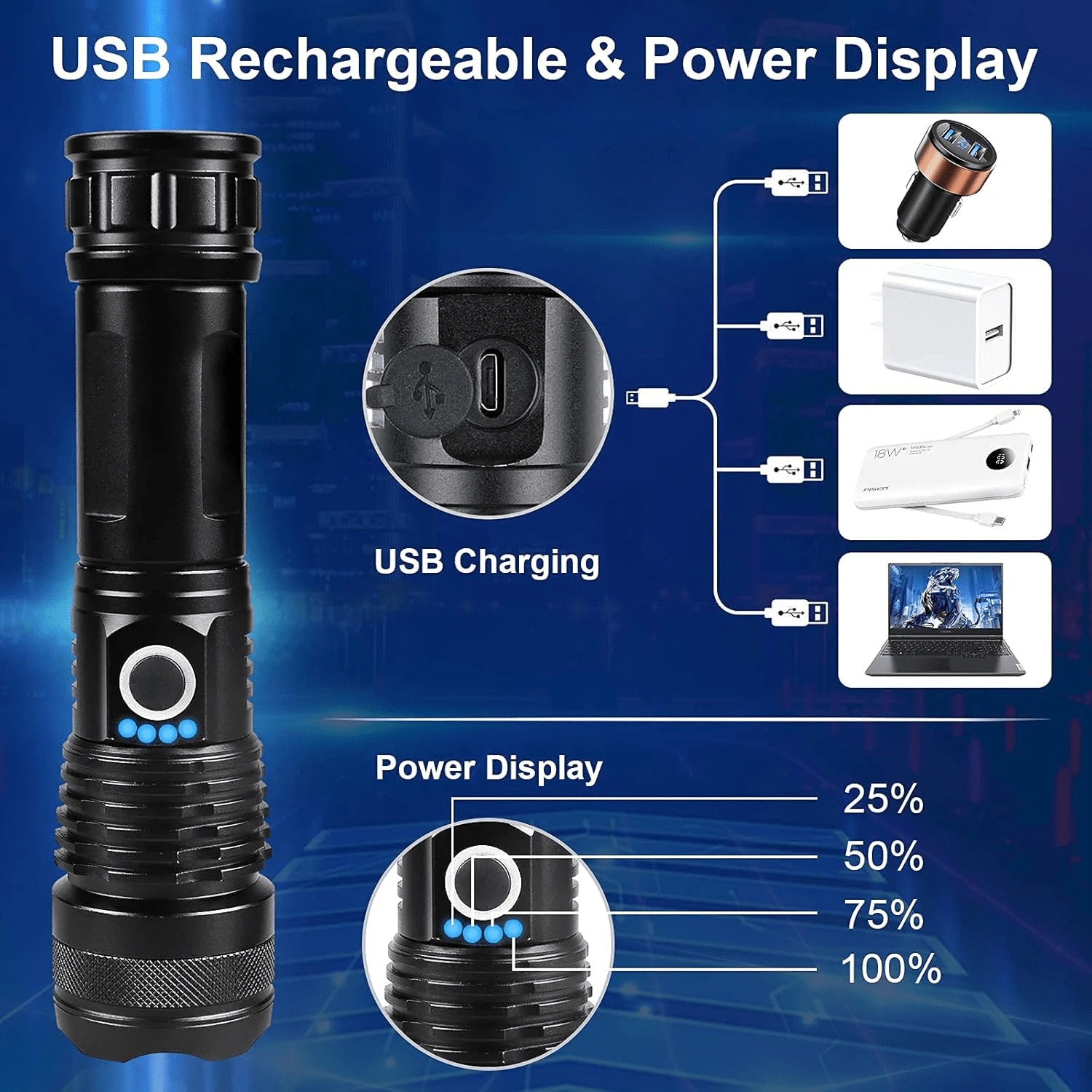 Poslani Poslani Super Bright Flashlight LED Rechargeable Extremely