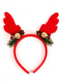 1Pc Vòng tóc ngày Giáng sinh mới Phong cách Giáng sinh Gạc đỏ Đồ trang trí tóc hình quả thông Tuần lộc - Đỏ - Xem 5