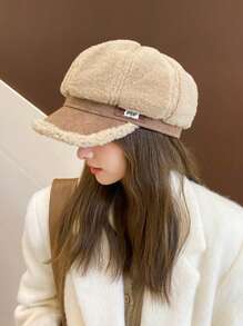 1 件装女士韩版秋季仿羊毛八角帽，保暖内衬厚冬季保暖棒球帽，休闲日常使用 - 彩色 - 查看 16