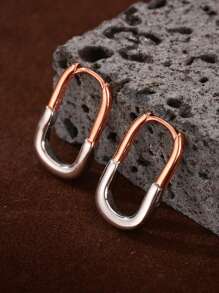 1 Pair Fashionable Unique Two Tone Designer Earrings 925 Sterling Silver Fine Jewelry Chic Minimalist Geometric Light Luxury Hoop Earrings For Women Daily Wear
