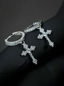 1 Pair Street Style Hip Hop Cross Rhinestone Accessories - Earrings - View 5
