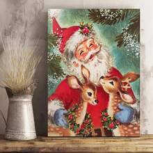 1pc Charming Santa & Elk Canvas Art Print - Unframed, Vintage-Inspired Wall Decor For Living Room, Bedroom, Home Office - Perfect Holiday Gift For Animal Lovers Home Decor Christmas Decorations Room Decor Christmas