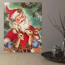 1pc Charming Santa & Elk Canvas Art Print - Unframed, Vintage-Inspired Wall Decor For Living Room, Bedroom, Home Office - Perfect Holiday Gift For Animal Lovers Home Decor Christmas Decorations Room Decor Christmas