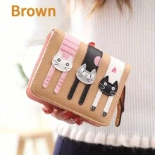Cartoon Cute Cat Design Short Zip Closure Women Wallet, PU Leather Change Purse, Great Gift Idea For Students, Girls, Christmas - Pink Purse - Multicolor - View 11