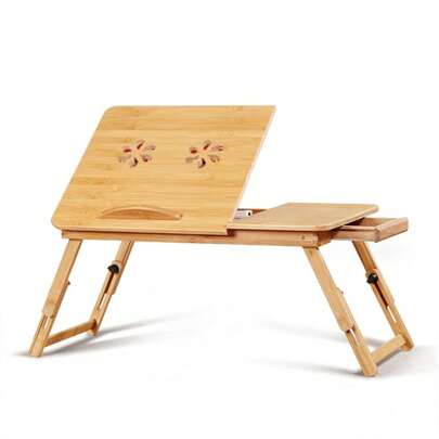 Bamboo Portable Folding Leg Laptop Desk Bed Table With Drawer Portable Table Small Size