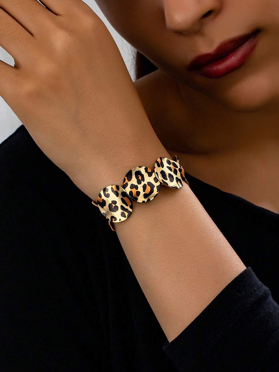 1pc European & American Fashion Leopard Print Classic Retro Sexy Minimalist High-End Textured Elastic Rope Bracelet - Multicolor - View 1