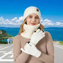 Thickened Warm Knit Three In One Hat, Scarf And Gloves, Winter Outdoor Cycling, Christmas Exquisite Gifts - 乳白色 - 查看 3